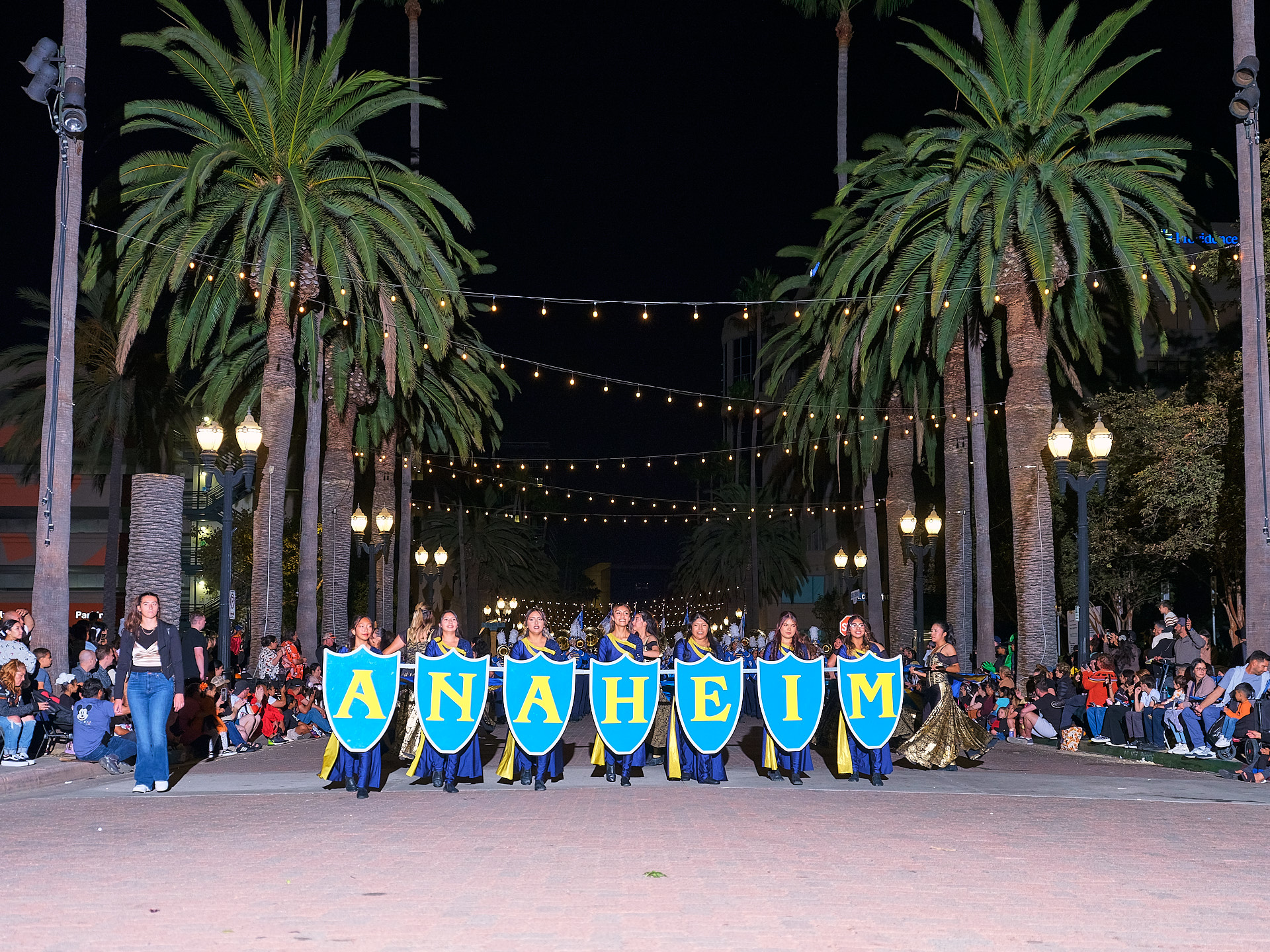The Anaheim High School band marches down the parade route.