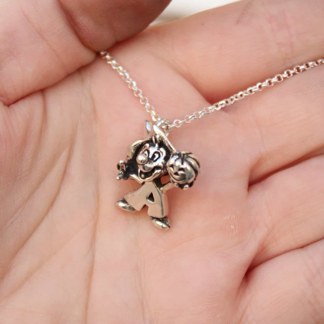 Close up view of the Andy Anaheim sterling silver necklace