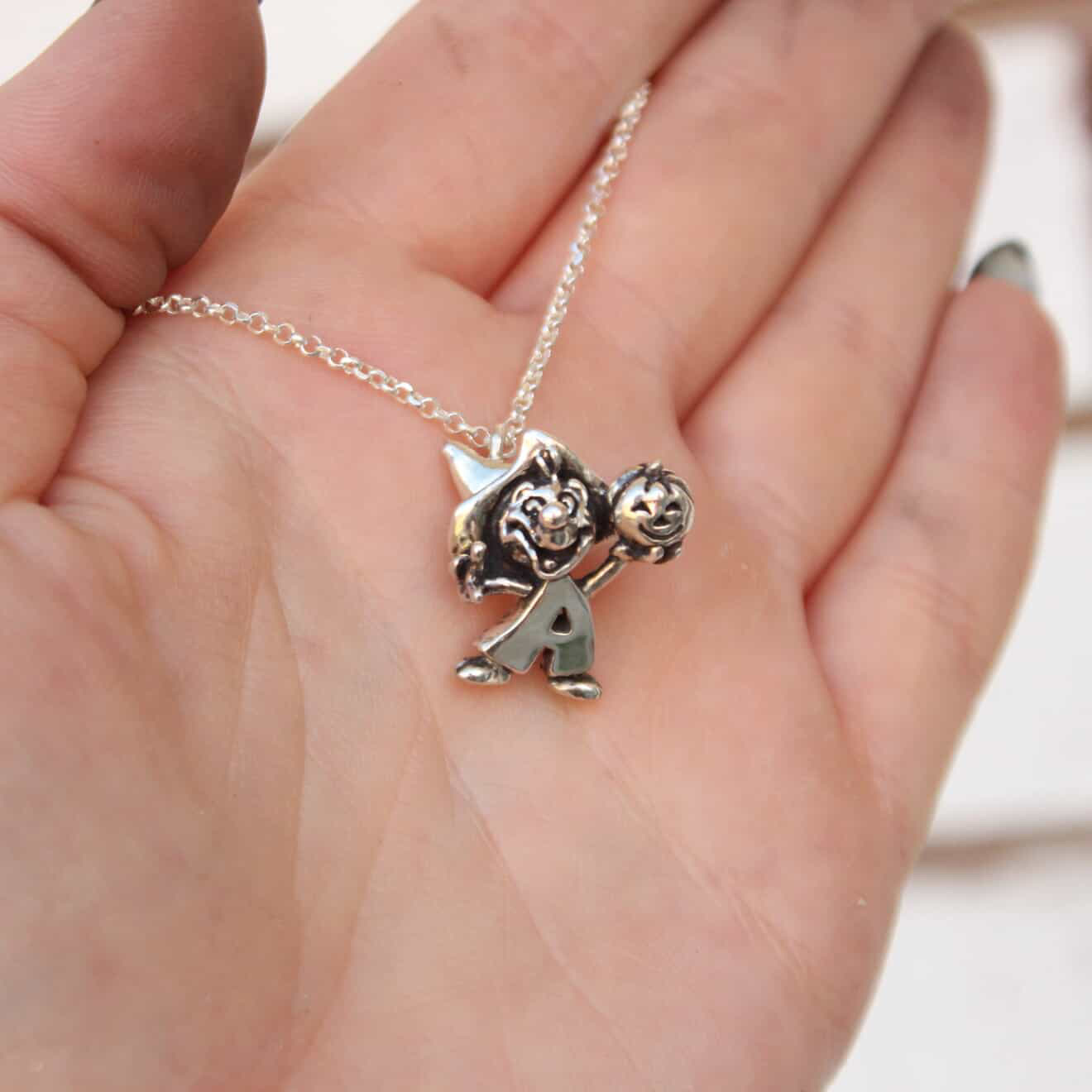 Close up view of the Andy Anaheim sterling silver necklace