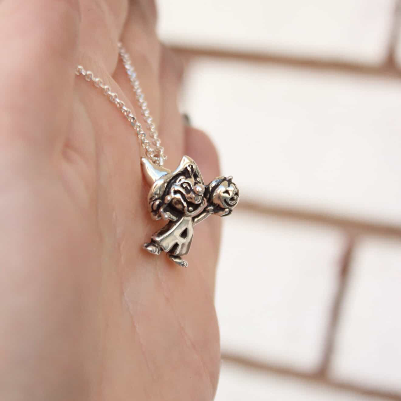 Close up view of the Andy Anaheim sterling silver necklace